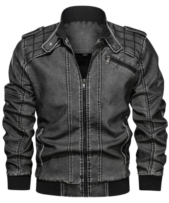 Men's Casual Patterned Biker Leather Jacket